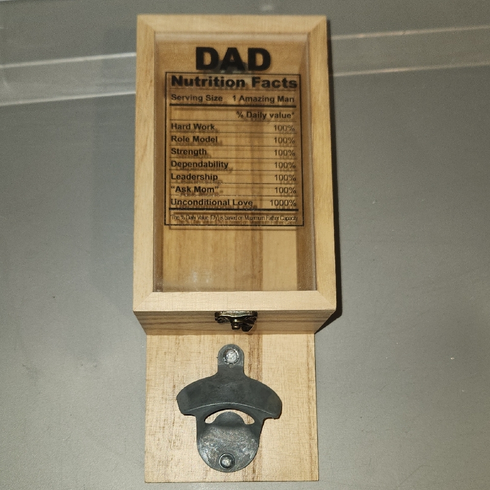 Wooden Dad Nutrition Facts Bottle Opener